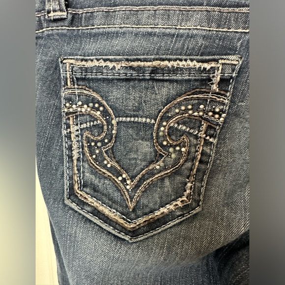 BIG STAR Long Kayla Straight Leg Denim Jeans Embellished Dark Wash Mid Rise - Picture 5 of 10